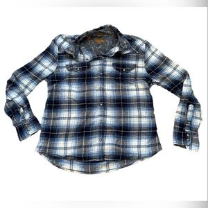 JACHS GIRLFRIEND plaid snap front long sleeve shirt blue size large